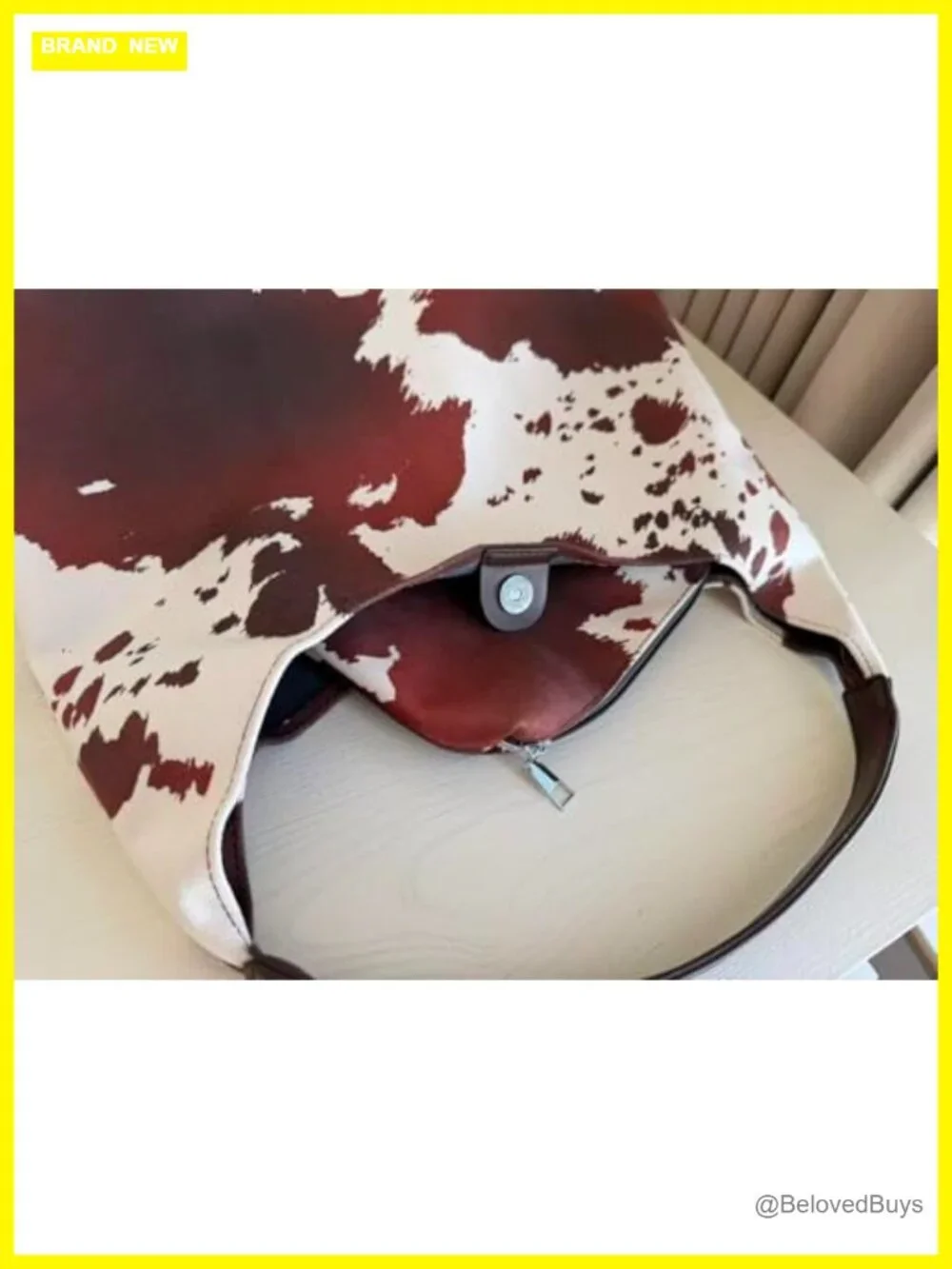 Suede Brown Cow Print Hobo Tote Bag Large Capacity Fall Purse